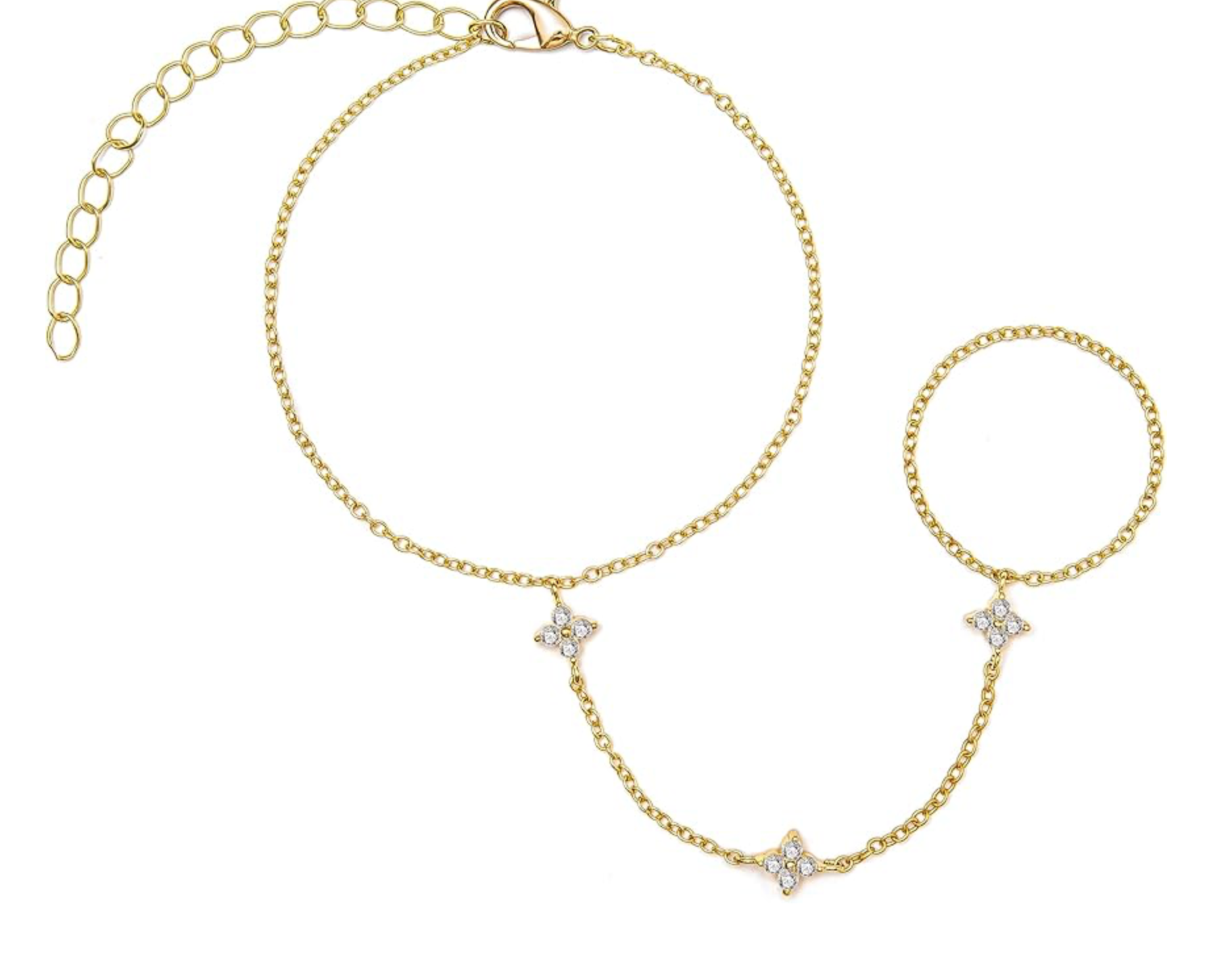 Pave Clover Hand Chain